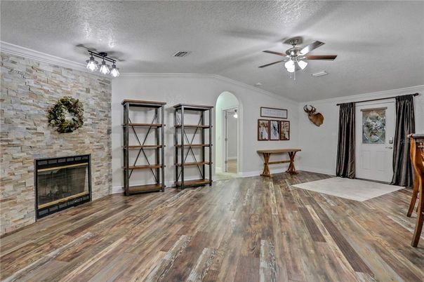 Fireplace, Interior, Stone Walls, Wood Texture Flooring