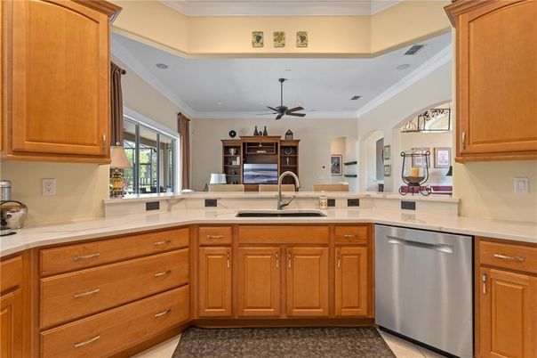Interior, Kitchen, Recessed Lighting, Stainless Steel Appliances, Tile Countertops