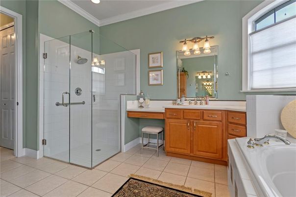 Bathroom, Dual Sink Vanities, Glass Shower, Interior, Recessed Lighting