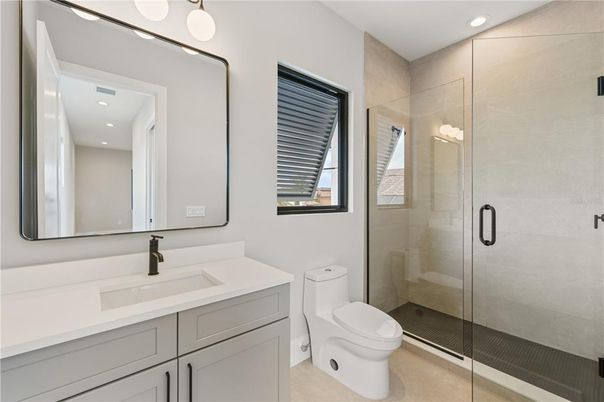 Bathroom, Glass Shower, Interior, Recessed Lighting