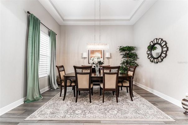 Chandelier, Dining room, Interior, Wood Texture Flooring