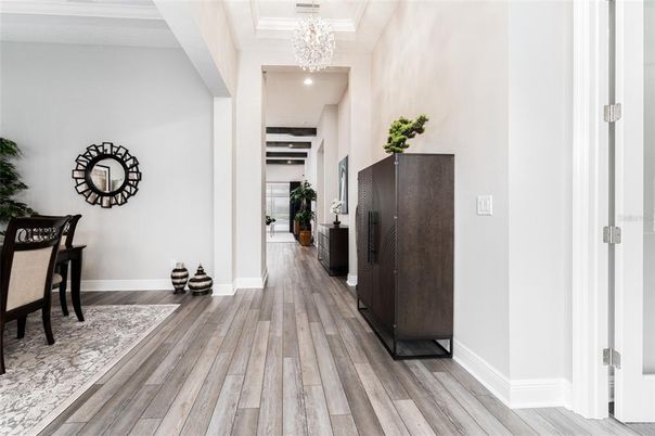 Chandelier, Interior, Recessed Lighting, Wood Texture Flooring