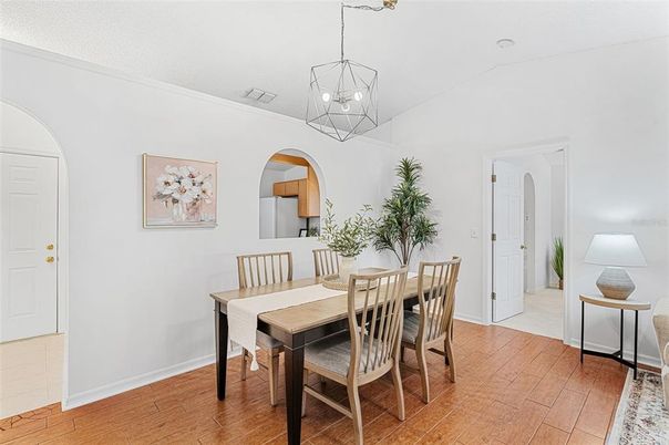 Chandelier, Dining room, Interior, Pendant Lights, Wood Texture Flooring