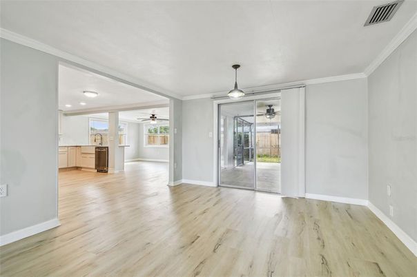Empty room, Interior, Pendant Lights, Wood Texture Flooring