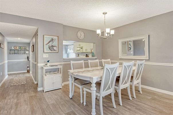 Dining room, Interior, Kitchen, Pendant Lights, Wood Texture Flooring