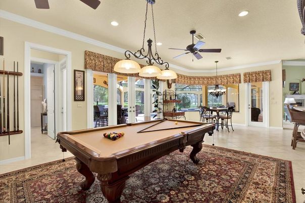 Billiard Table, Chandelier, Dining room, Game Room, Interior, Pendant Lights, Recessed Lighting