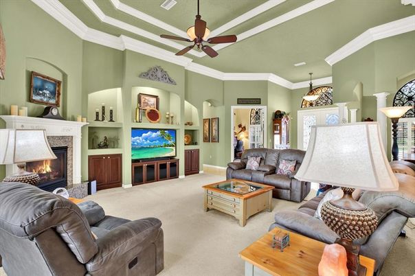 Fireplace, Interior, Living room, Pendant Lights