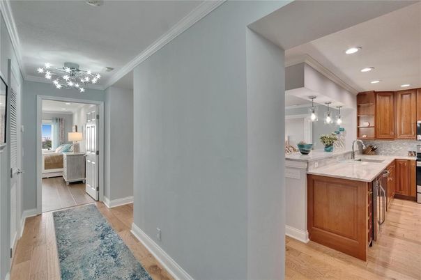 Interior, Kitchen, Pendant Lights, Recessed Lighting, Wood Texture Flooring