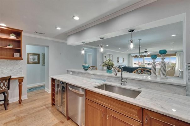 Interior, Kitchen, Pendant Lights, Recessed Lighting, Wood Texture Flooring
