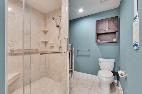 Bathroom, Glass Shower, Interior, Recessed Lighting