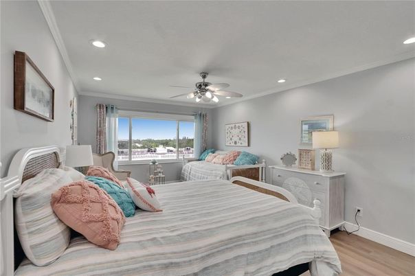 Bedroom, Interior, Recessed Lighting, Wood Texture Flooring