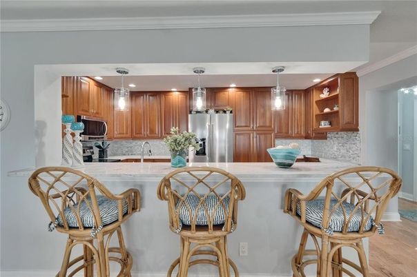 Interior, Kitchen, Pendant Lights, Recessed Lighting, Wood Texture Flooring