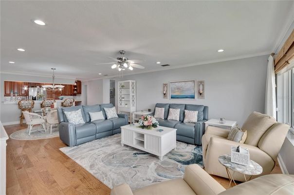 Dining room, Interior, Kitchen, Living room, Pendant Lights, Recessed Lighting, Wood Texture Flooring