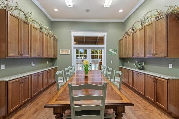 Dining room, Interior, Recessed Lighting, Wood Texture Flooring