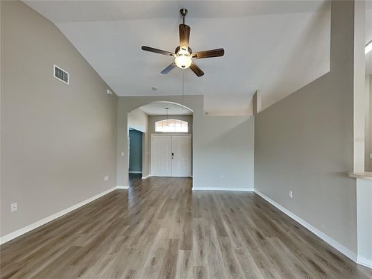 Empty room, Interior, Pendant Lights, Wood Texture Flooring