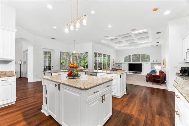 Interior, Kitchen, Pendant Lights, Recessed Lighting, Wood Texture Flooring