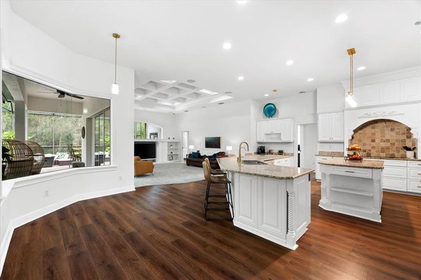 Interior, Kitchen, Pendant Lights, Recessed Lighting, Wood Texture Flooring