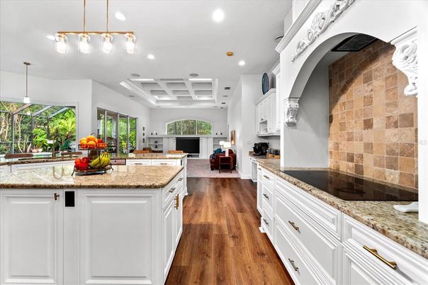 Interior, Kitchen, Pendant Lights, Recessed Lighting, Wood Texture Flooring