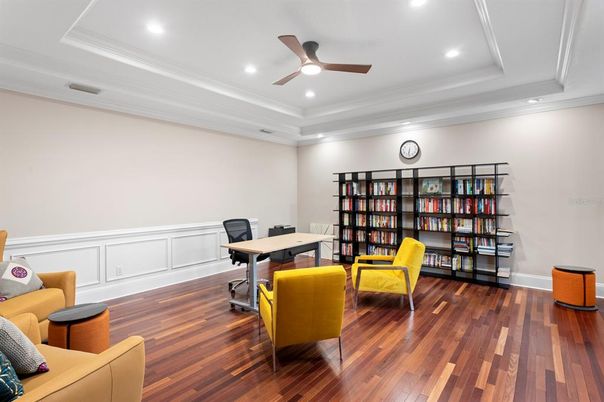 Home Office, Interior, Recessed Lighting, Wood Texture Flooring