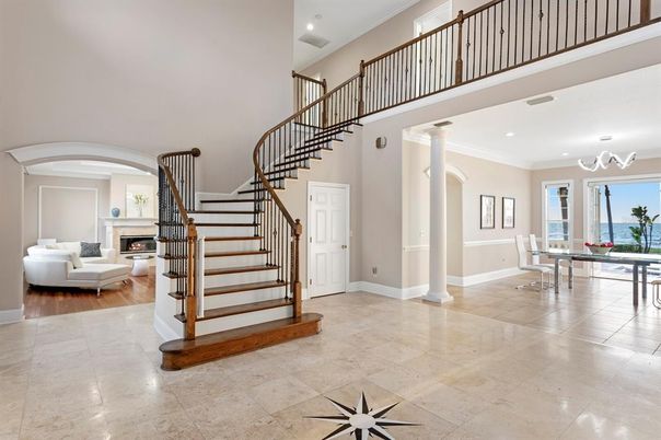 Dining room, Fireplace, Interior, Living room, Recessed Lighting, Wood Texture Flooring