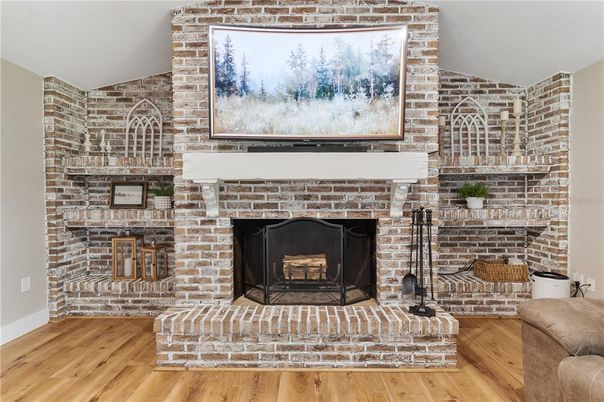 Fireplace, Interior, Stone Walls, Wood Texture Flooring