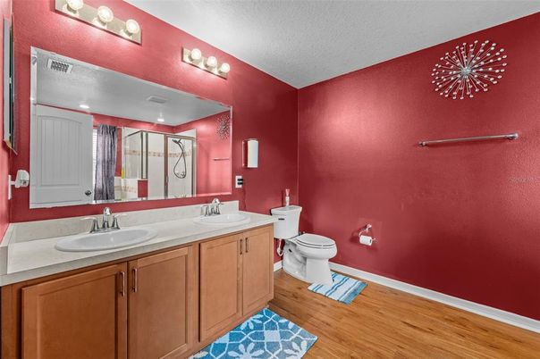 Bathroom, Dual Sink Vanities, Interior, Wood Texture Flooring