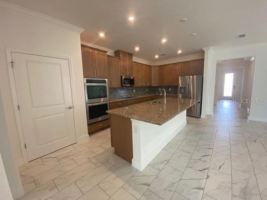 Interior, Kitchen, Marble, Recessed Lighting, Stainless Steel Appliances