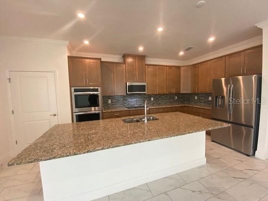 Interior, Kitchen, Marble, Recessed Lighting, Stainless Steel Appliances