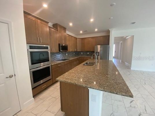 Interior, Kitchen, Marble, Recessed Lighting, Stainless Steel Appliances