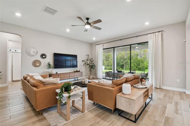 Interior, Living room, Recessed Lighting, Wood Texture Flooring