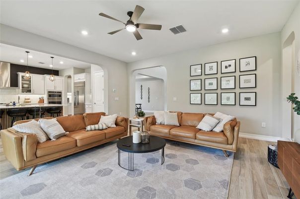 Interior, Kitchen, Living room, Pendant Lights, Recessed Lighting, Stainless Steel Appliances, Wood Texture Flooring