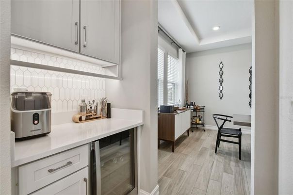 Dining room, Interior, Recessed Lighting, Stainless Steel Appliances, Wood Texture Flooring