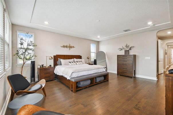 Bedroom, Interior, Recessed Lighting, Wood Texture Flooring
