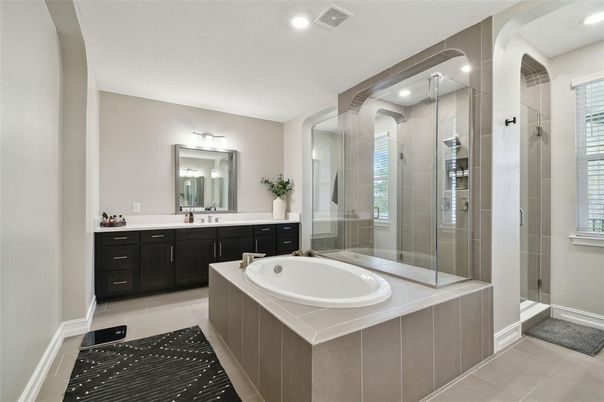 Bathroom, Dual Sink Vanities, Glass Shower, Interior, Recessed Lighting