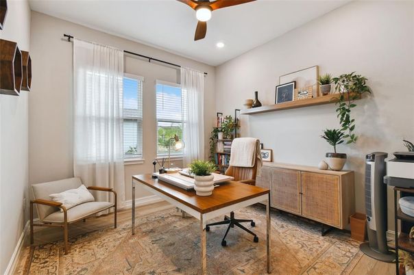 Home Office, Interior, Recessed Lighting, Wood Texture Flooring