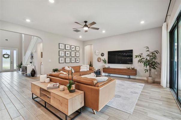 Interior, Living room, Recessed Lighting, Wood Texture Flooring