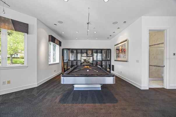 Billiard Table, Game Room, Interior, Recessed Lighting