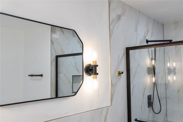 Bathroom, Glass Shower, Interior, Marble Walls
