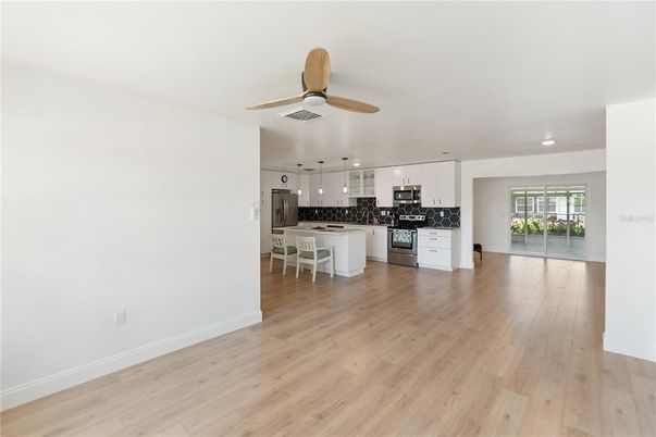 Interior, Kitchen, Pendant Lights, Recessed Lighting, Wood Texture Flooring