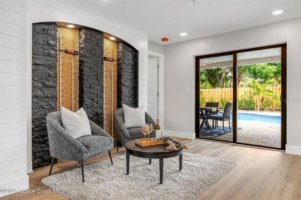 Interior, Recessed Lighting, Stone Walls, Wood Texture Flooring