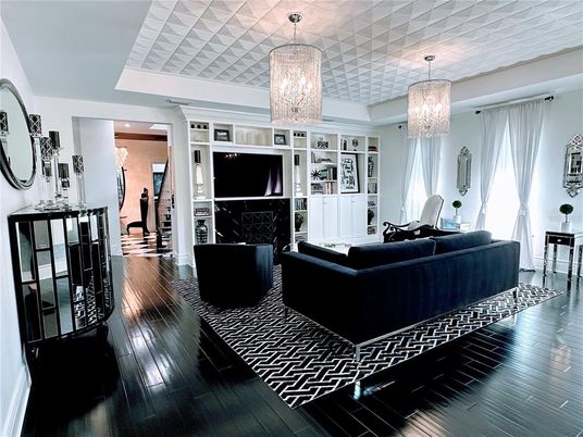 Chandelier, Interior, Living room, Recessed Lighting, Wood Texture Flooring