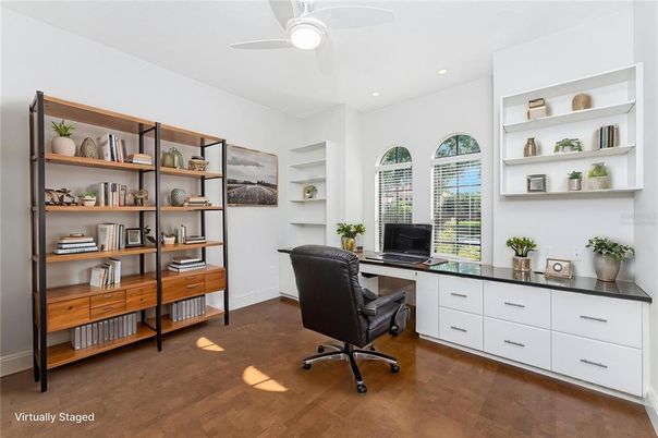 Home Office, Interior, Recessed Lighting, Wood Texture Flooring