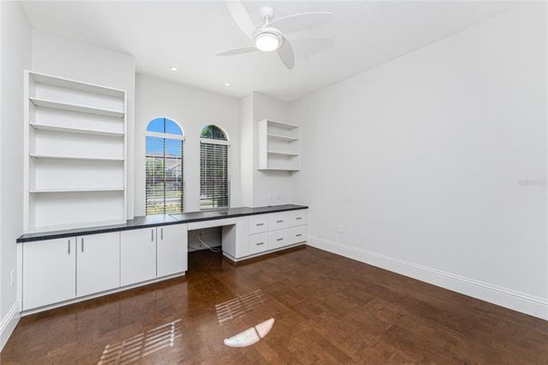 Home Office, Interior, Recessed Lighting, Wood Texture Flooring