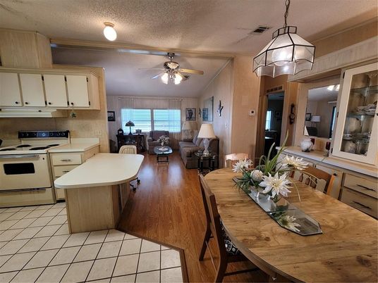 Dining room, Interior, Kitchen, Living room, Pendant Lights, Wood Texture Flooring