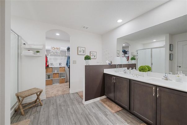 Bathroom, Interior, Recessed Lighting, Wood Texture Flooring