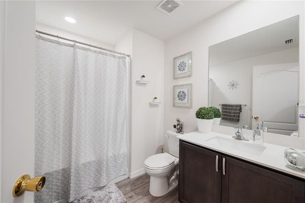 Bathroom, Interior, Recessed Lighting, Wood Texture Flooring