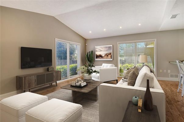 Interior, Living room, Recessed Lighting, Wood Texture Flooring