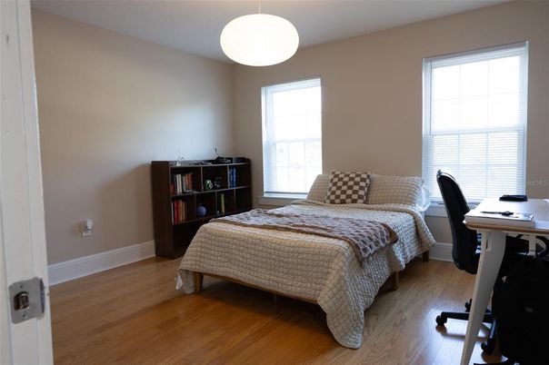 Bedroom, Home Office, Interior, Pendant Lights, Wood Texture Flooring