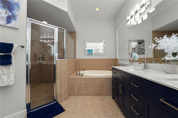 Bathroom, Dual Sink Vanities, Glass Shower, Interior, Recessed Lighting