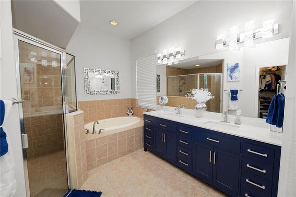 Bathroom, Dual Sink Vanities, Glass Shower, Interior, Recessed Lighting